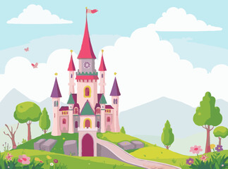 Naklejka premium Fairy Tale Princess Castle - Colorful Vector Graphics for Children's Books