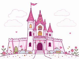 Obraz premium Fairy Tale Princess Castle - Colorful Vector Graphics for Children's Books