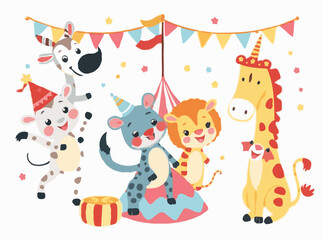 Whimsical Circus Animals - Joyful Vector Illustrations for Kids' Stories