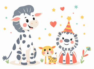 Obraz premium Whimsical Circus Animals - Joyful Vector Illustrations for Kids' Stories