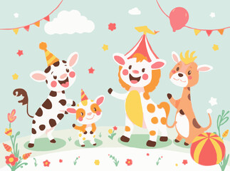 Whimsical Circus Animals - Joyful Vector Illustrations for Kids' Stories