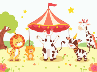 Whimsical Circus Animals - Joyful Vector Illustrations for Kids' Stories