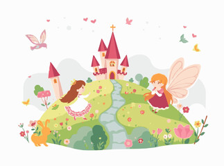 Whimsical Fairy Tale Scenes Vector Graphics for Children's Books