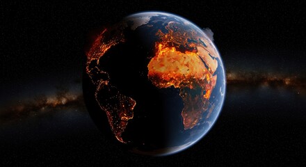 Earth Globe with Africa Burning Showing Climate Change Concept Illustration