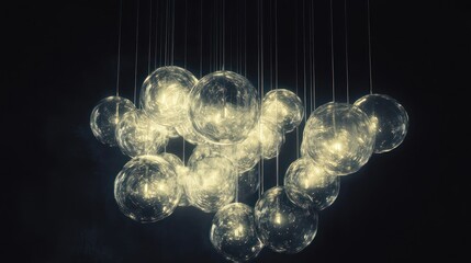 Obraz premium Illuminated Glass Sphere Chandelier: A Symphony of Light and Transparency