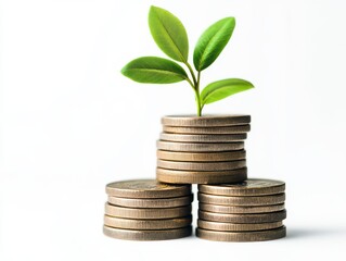 Money Tree: Symbolizing Financial Prosperity and Savings, White Background
