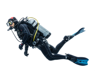 Scuba Diver in Full Gear – Isolated on White Background as Transparent. PNG. AI GENERATED