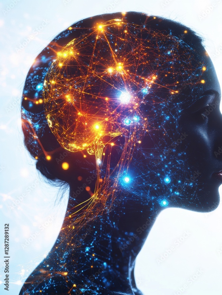 Aufkleber Complex neural connections illustrated within a human head symbolizing advancements in artificial intelligence and cybernetics. Generative AI