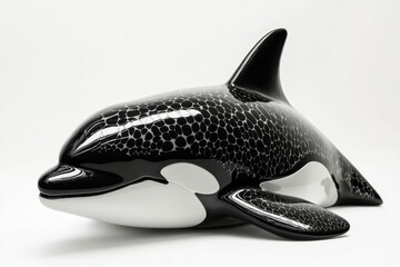 Elegant Black And White Orca Glass Sculpture