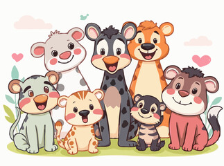 Obraz premium Playful Animal Characters in Colorful Vector Illustrations