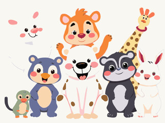 Playful Animal Characters in Colorful Vector Illustrations