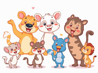 Obraz premium Playful Animal Characters in Colorful Vector Illustrations