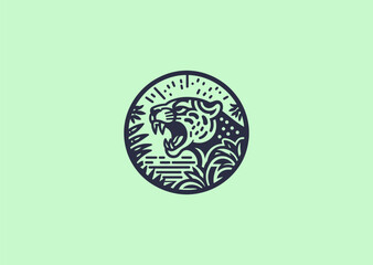 Obraz premium A majestic tiger emerging from lush greenery, embodying wild strength and dominance