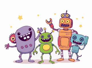 Joyful Monsters and Robots in Colorful Vector Graphics