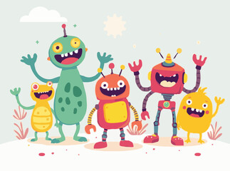 Joyful Monsters and Robots in Colorful Vector Graphics