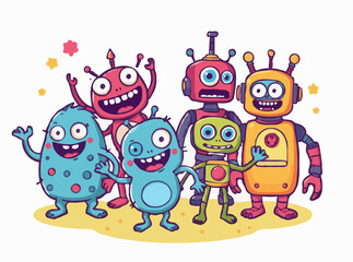 Joyful Monsters and Robots in Colorful Vector Graphics