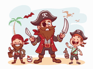Charming Pirate Characters in Playful Vector Illustrations