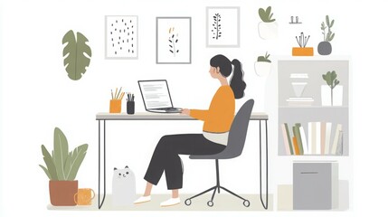 Young woman working from home office.