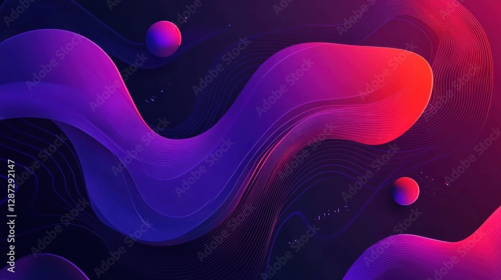 Fototapete colorful abstract design featuring flowing waves and spheres in a deep space theme with vibrant hues