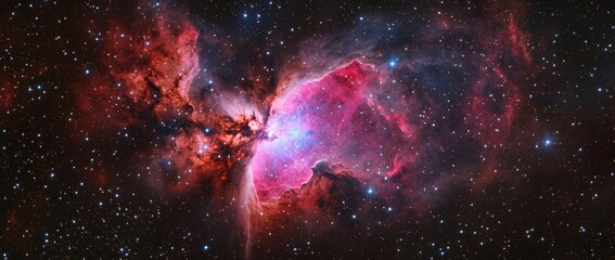 Fototapeta premium Cosmic Nebula Red & Pink Gaseous Cloud in Space