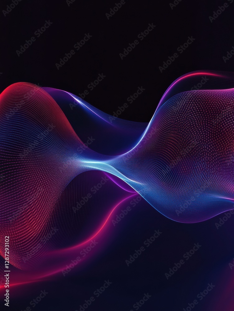 Fototapete Colorful abstract waves in vibrant shades moving gracefully against a dark backdrop creating a mesmerizing visual effect. Generative AI