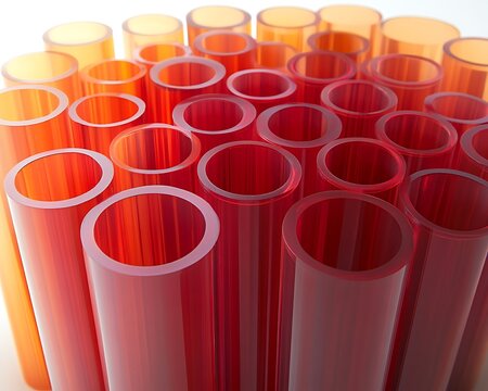 Red acrylic tubes studio shot, product display