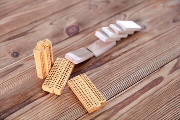 The blocks hit the model building