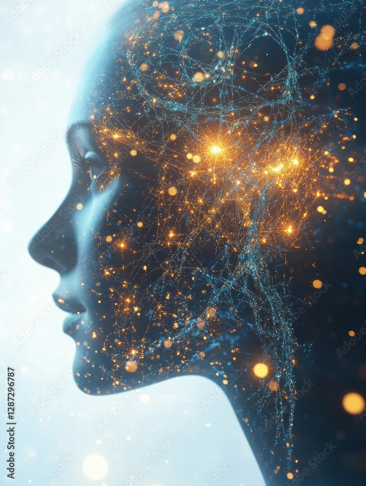 Aufkleber Exploring the fusion of human intellect and artificial intelligence through neural connections and glowing synapses. Generative AI