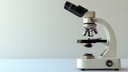 Classic laboratory microscope on a clean white surface highlighting the tools of scientific exploration and discovery