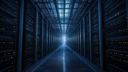 Fototapeta premium Deep Dive into the Digital Realm: Exploring a Modern Server Room