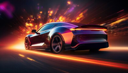 Fototapeta premium Sleek Electric Sports Car Racing at Night