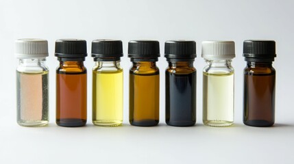 Assortment of essential oils in small bottles.