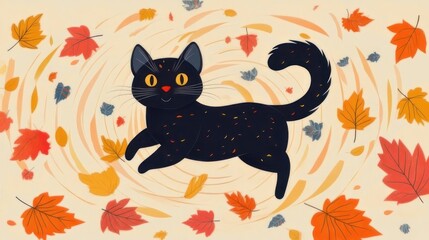Black Cat in Autumnal Whirlwind
