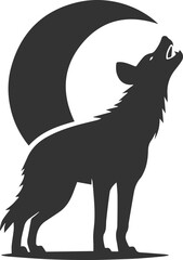 A hyena standing tall, head raised, howling at the moon silhouette vector