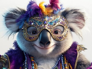 Celebratory koala costume party virtual space digital artwork festive mood