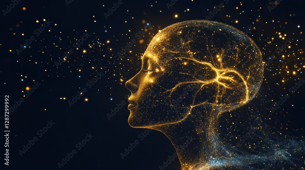 Aufkleber exploration of neural connections and synaptic glow in human profile representing artificial intelli