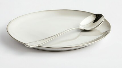 Elegant silver spoon rests on a minimalist white plate.
