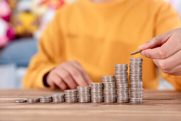 Incremental coins are placed on top of each other