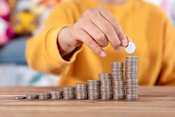 Incremental coins are placed on top of each other
