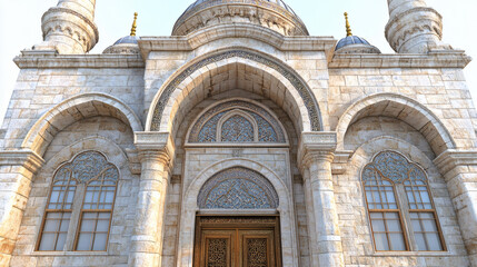 Ornate Mosque Entrance Intricate Stone Carvings and Golden Accents