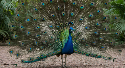 Obraz premium Majestic Peacock with Vibrant Displayed Feathers