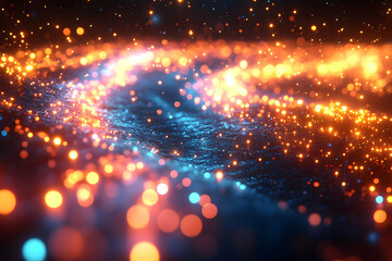 Abstract Glowing Particles Design With Orange And Blue Bokeh