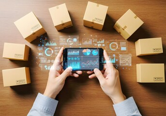 Business marketing and product delivery with customer relationship management system and enterprise resource planning. Wallpaper.Strategic data planning.  