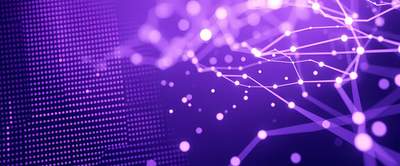 Data Points Connect on Network Against Pixelated Background; for Technology Use