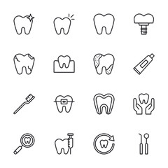 A set of dental icons including a toothbrush, a toothpaste tube
