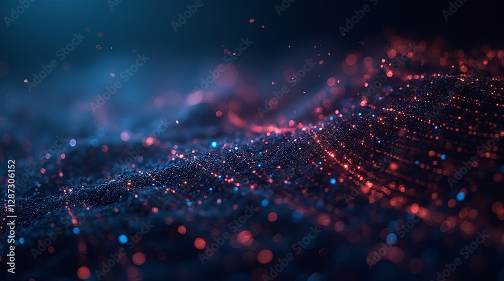 Poster a blue and red background with a lot of sparkles