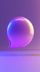 Glossy purple speech bubble on gradient background, abstract communication icon. Futuristic design concept