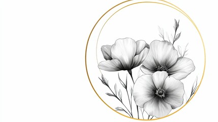 Fototapeta premium Elegant Monochrome Poppy Flowers In A Golden Circle