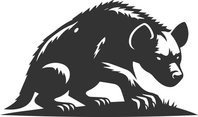 A hyena crouching low, stalking its prey silhouette vector