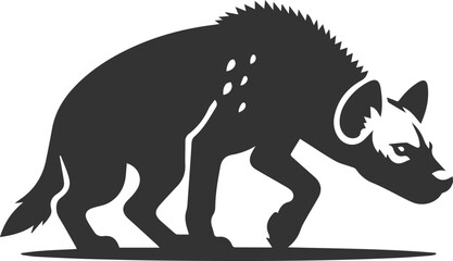 A hyena crouching low, stalking its prey silhouette vector